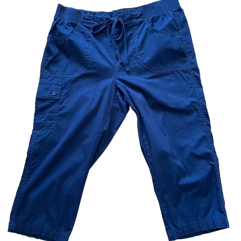 WHITE STAG CROPPED PANTS Navy Blue Size 12 Drawstring Cargo Pedal Pushers - Picture 2 of 9